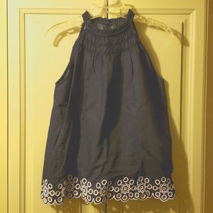 Ann Taylor Denim Eyelet Top, Size Small